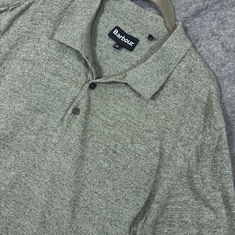 Barbour Buston Knit Polo Shirt Mens XXL Heathered Green Cotton Linen Classic
